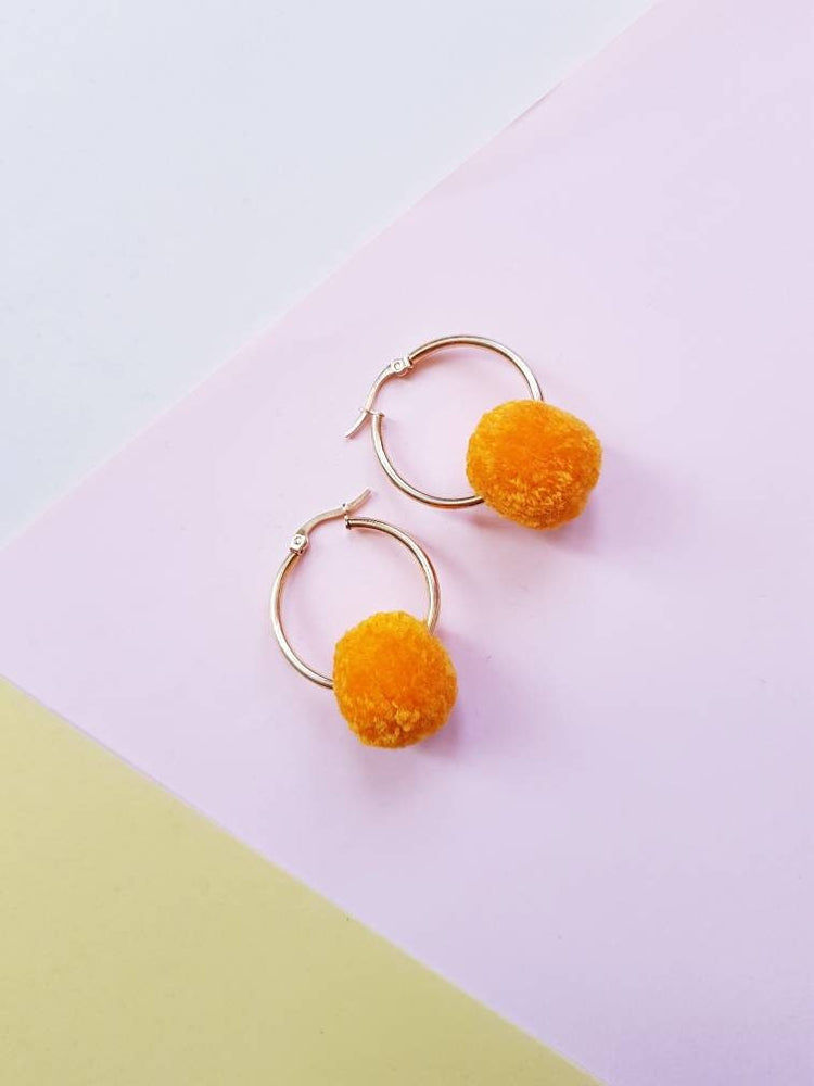 Sunflower Yellow Pom Pom Tiny Hoop Earrings