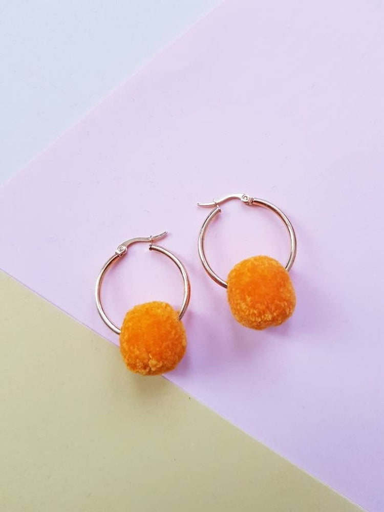 Sunflower Yellow Pom Pom Tiny Hoop Earrings