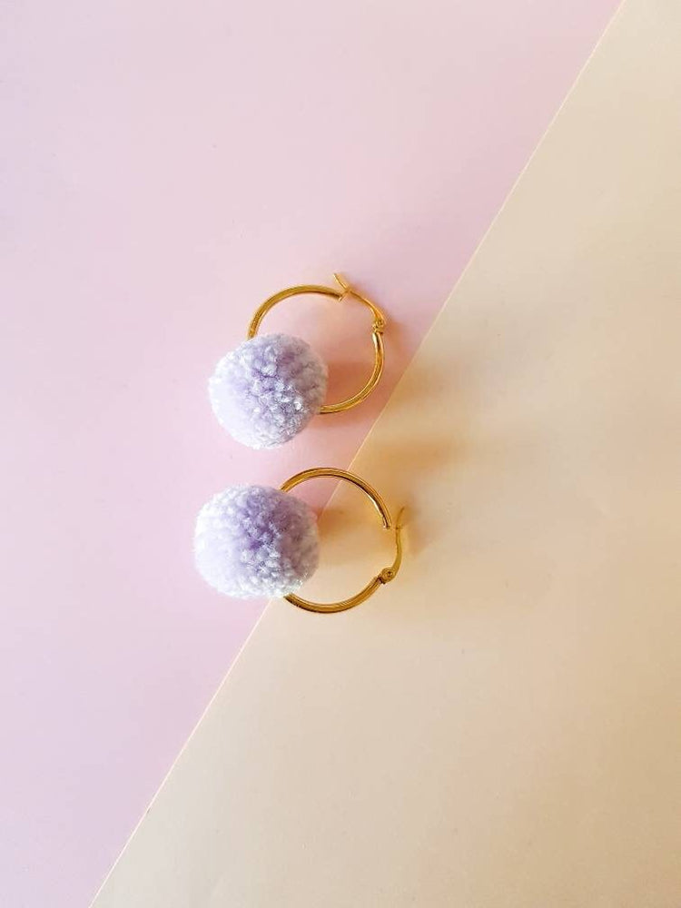 Lilac Pom Pom Hoop Earrings