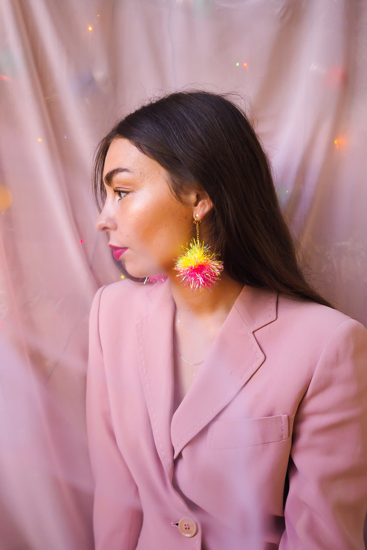 Mini Pink & Yellow Tinsel Earrings