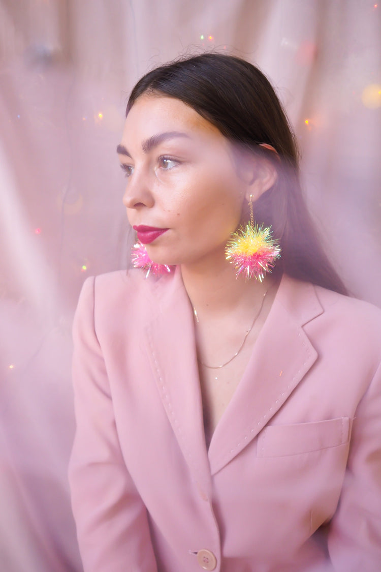 Mini Pink & Yellow Tinsel Earrings
