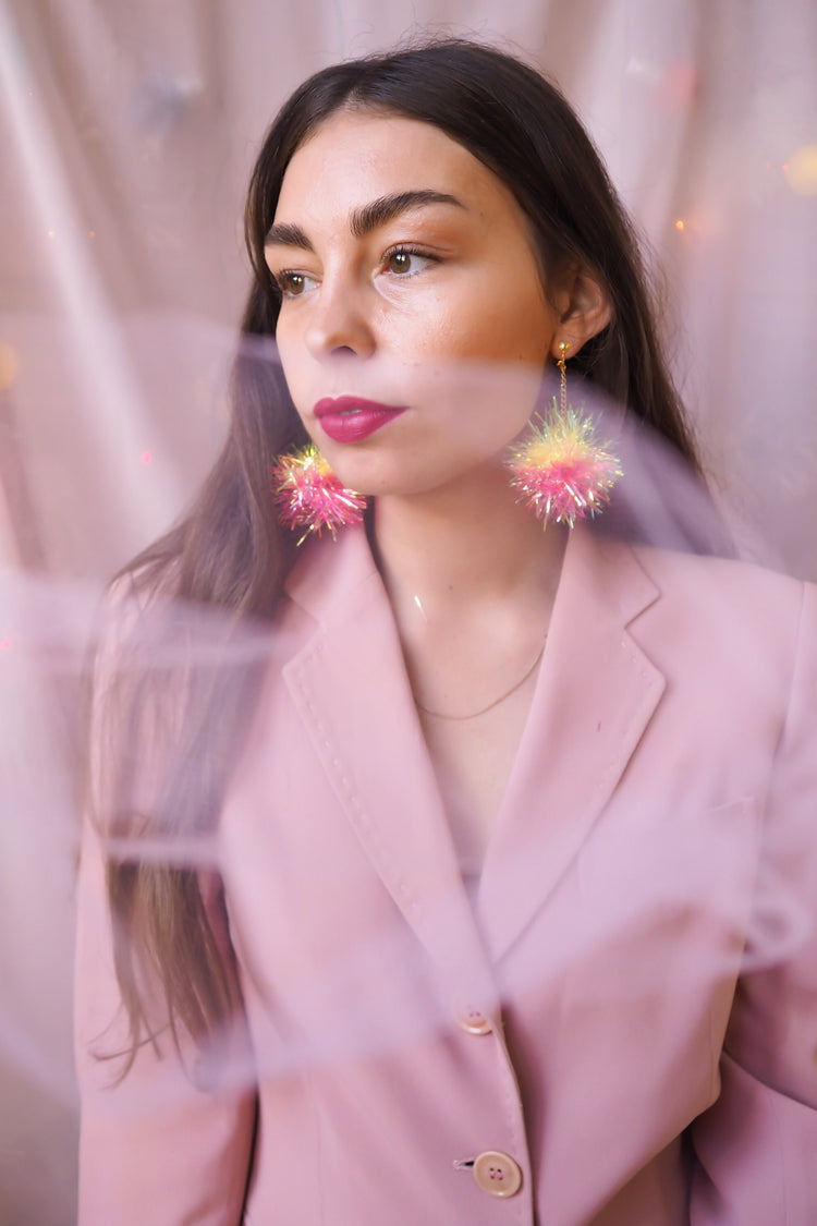 Mini Pink & Yellow Tinsel Earrings