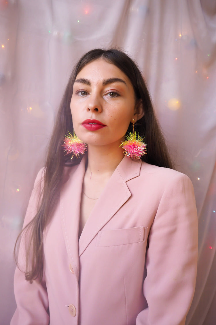 Mini Pink & Yellow Tinsel Earrings