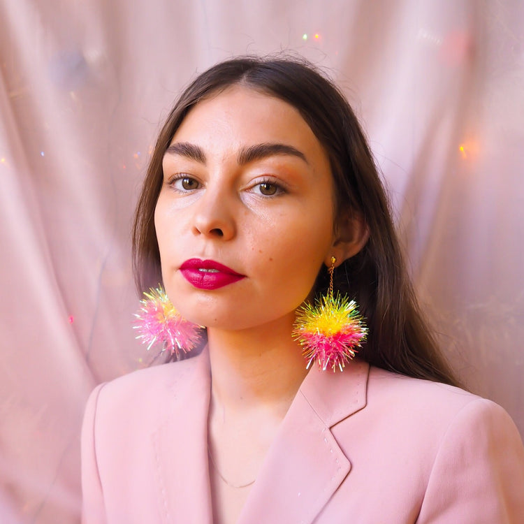 Mini Pink & Yellow Tinsel Earrings