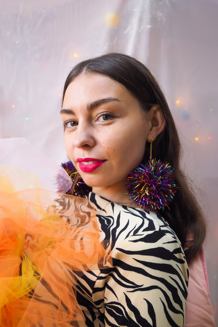Rainbow Tinsel Earrings