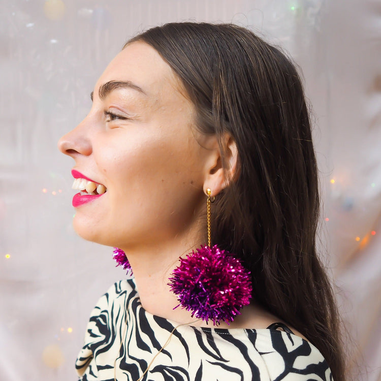 Purple & Pink Tinsel Earrings