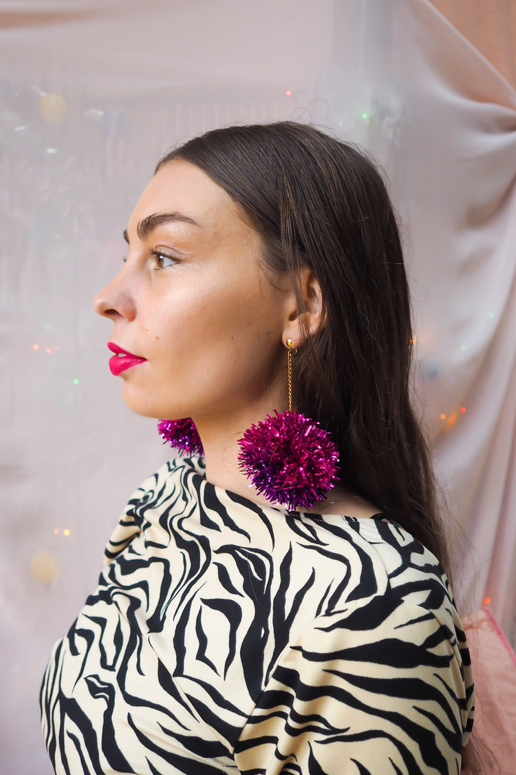 Purple & Pink Tinsel Earrings