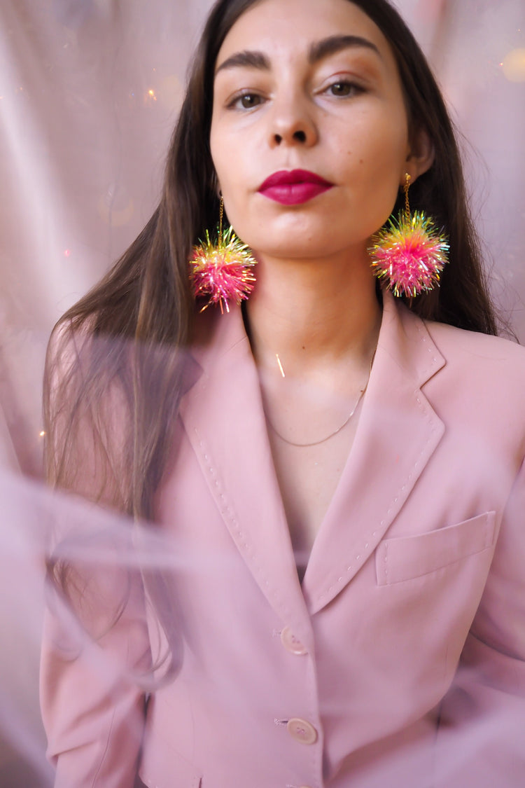 Mini Pink & Yellow Tinsel Earrings