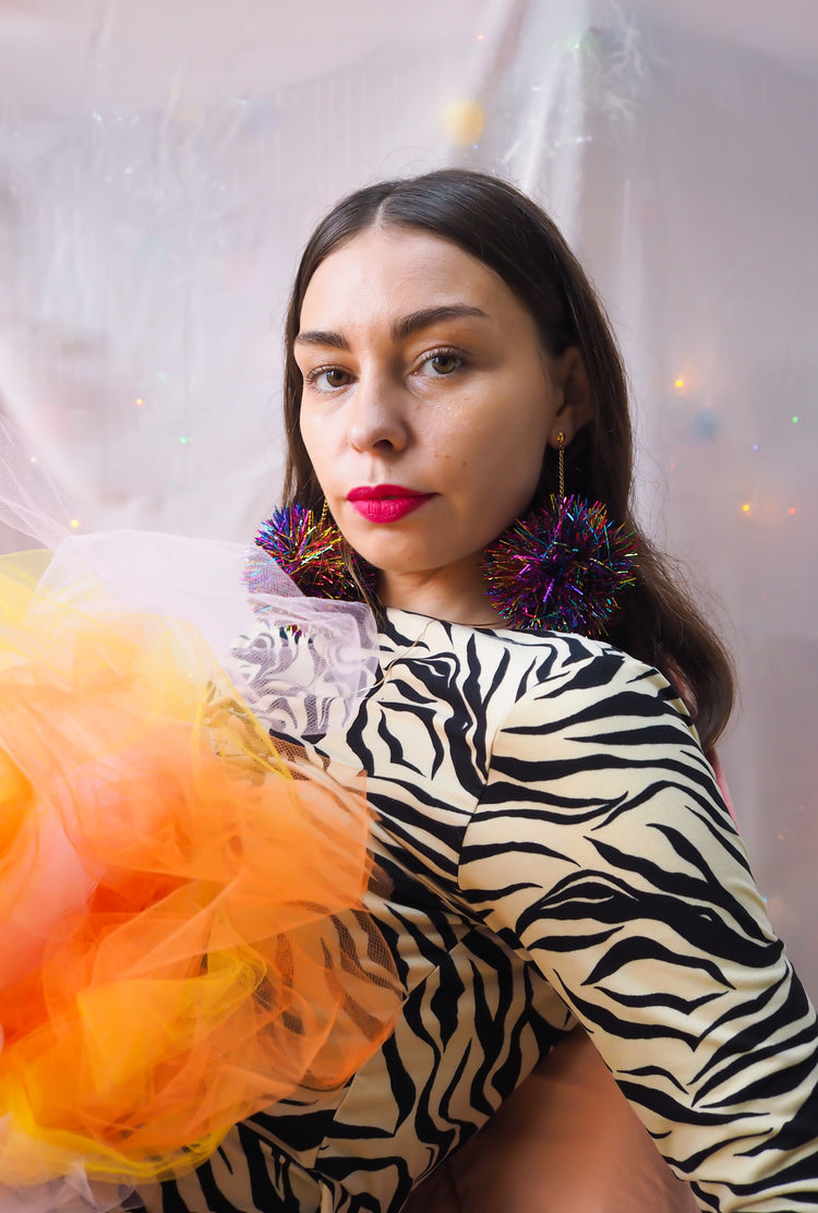 Rainbow Tinsel Earrings