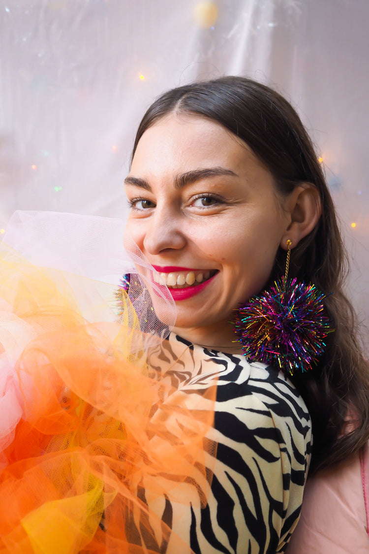Rainbow Tinsel Earrings