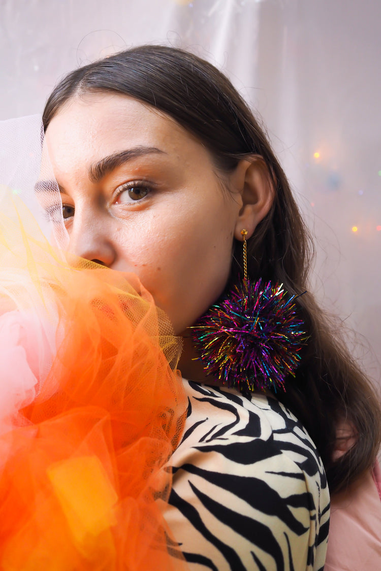 Rainbow Tinsel Earrings