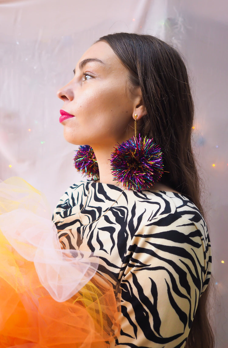 Rainbow Tinsel Earrings