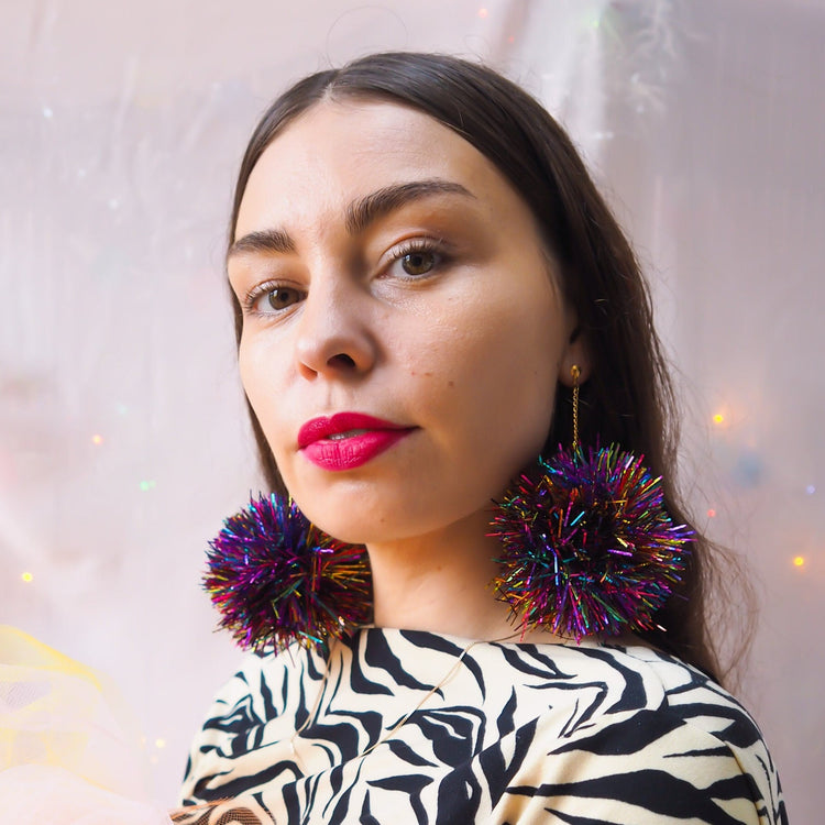 Rainbow Tinsel Earrings