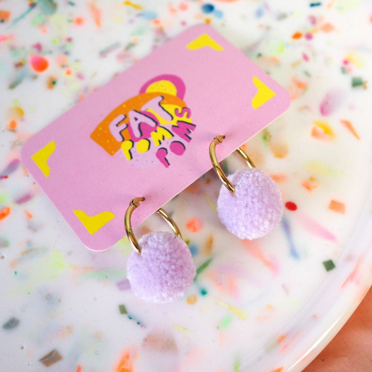 Lilac Pom Pom Hoop Earrings