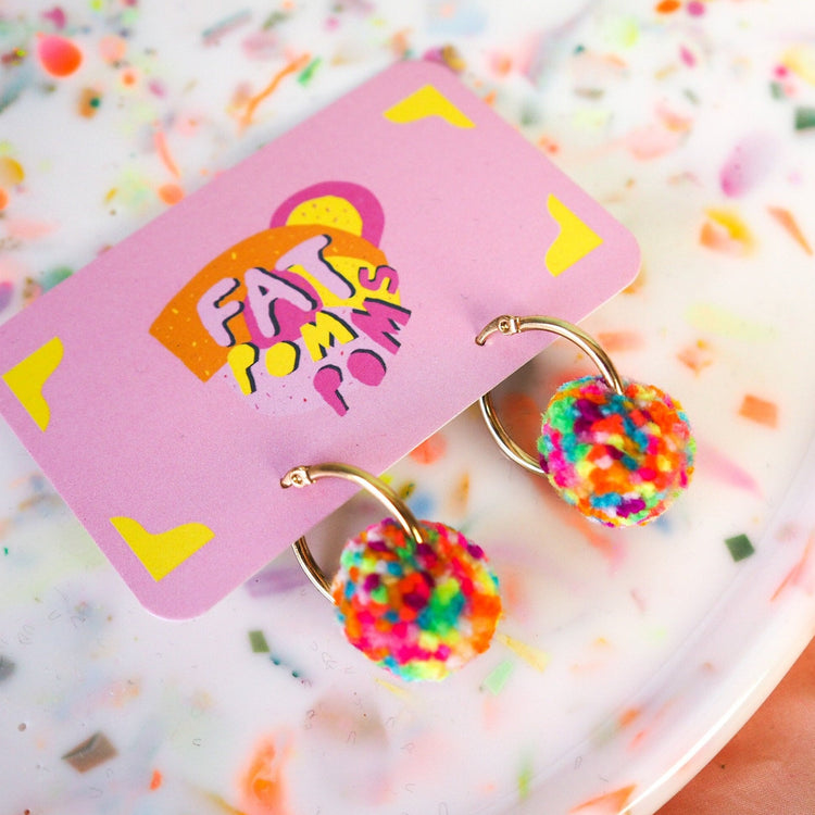 Confetti Pom Pom Tiny Hoop Earrings