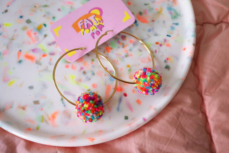 Confetti Pom Pom Hoop Earrings