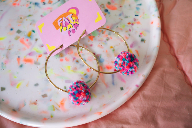 Pom Pom Confetti Hoop Earrings