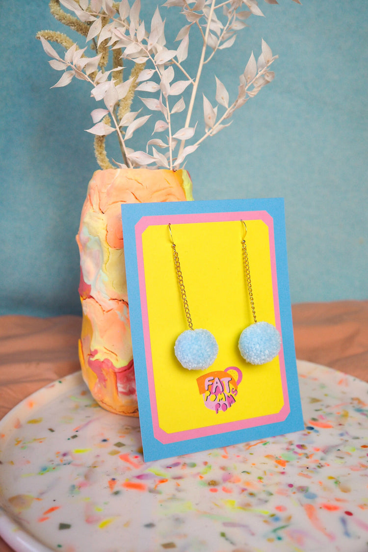 Pastel Blue Pom Pom Earrings