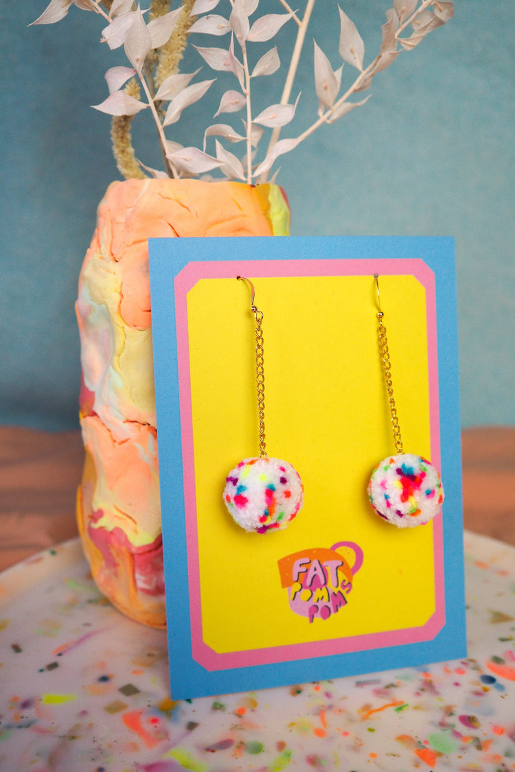 Speckle Pom Pom Earrings