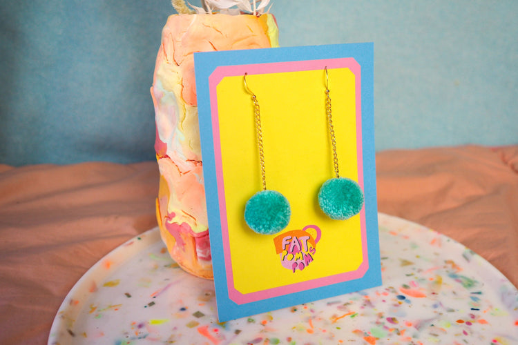 Turquoise Pom Pom Earrings