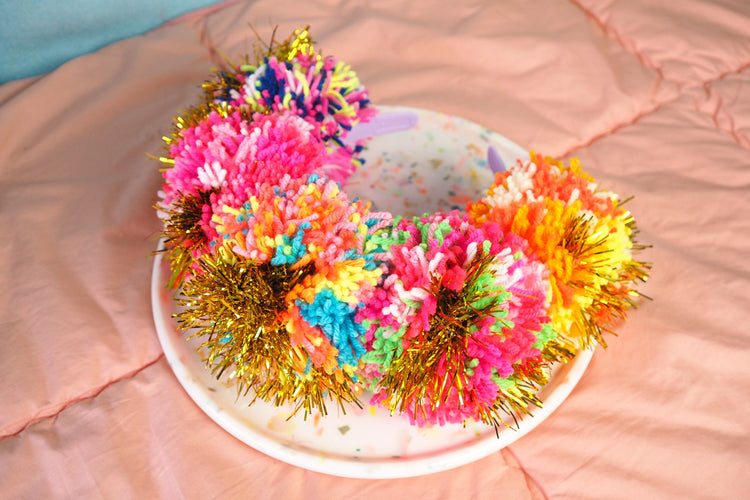 Tinsel Rainbow Pom Pom Headband