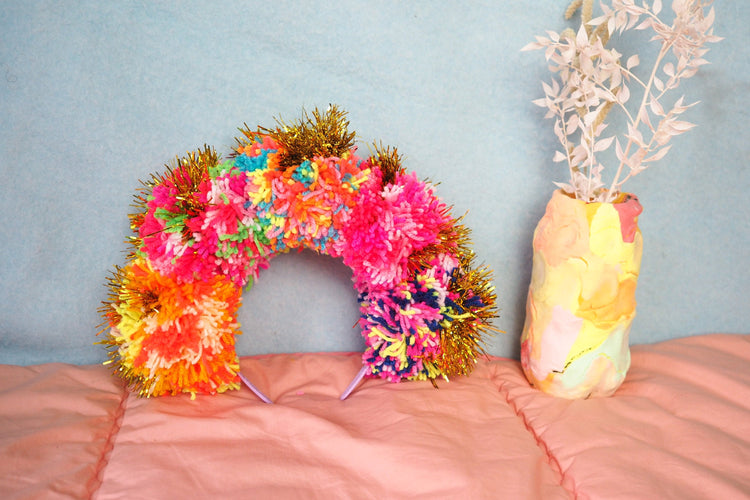 Tinsel Rainbow Pom Pom Headband