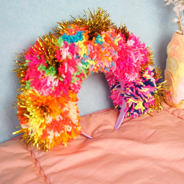 Tinsel Rainbow Pom Pom Headband
