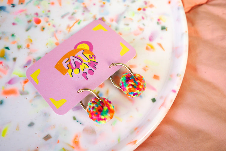 Confetti Pom Pom Tiny Hoop Earrings