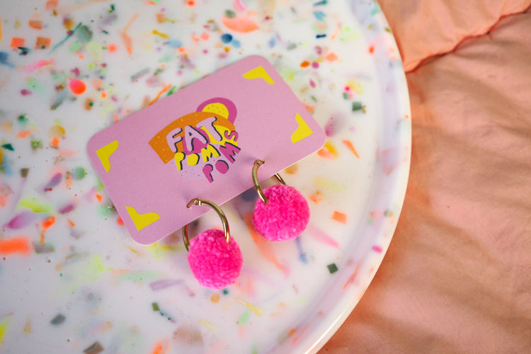 Candy Pink Pom Pom Tiny Hoop Earrings