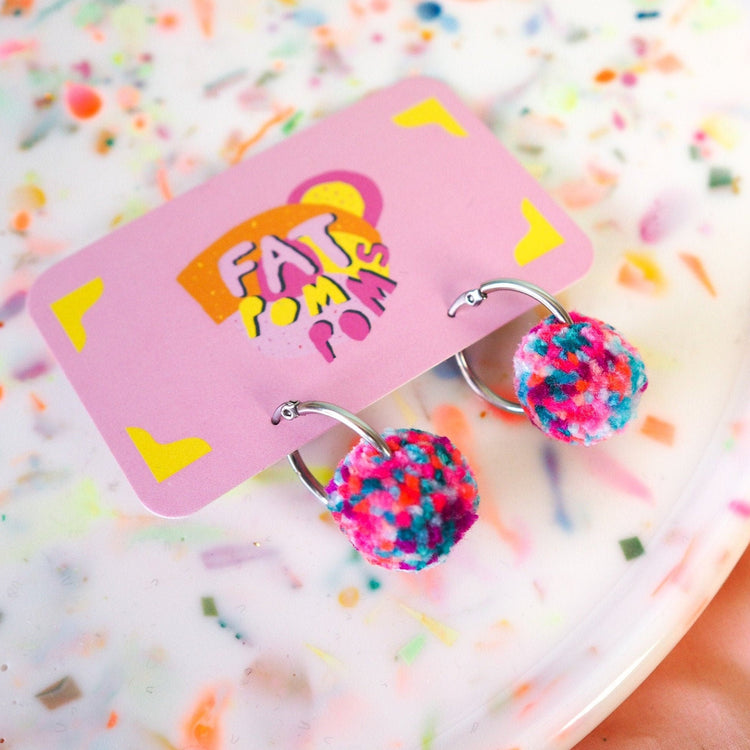 Confetti Pom Pom Tiny Hoop Earrings