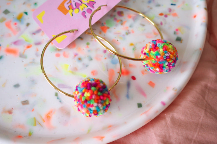 Confetti Pom Pom Hoop Earrings