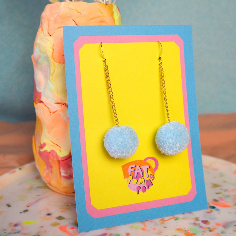 Pastel Blue Pom Pom Earrings