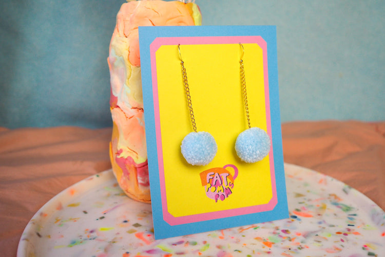 Pastel Blue Pom Pom Earrings