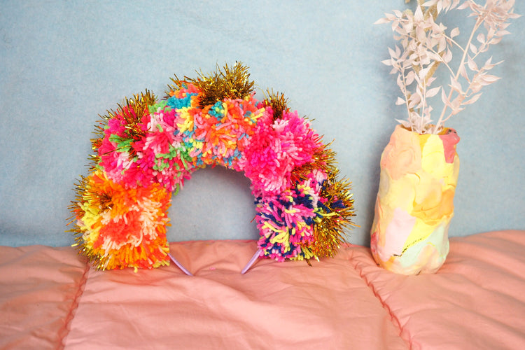 Tinsel Rainbow Pom Pom Headband