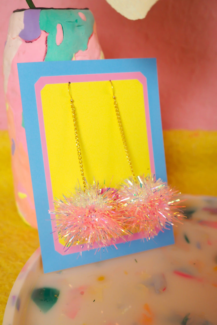 Mini Iridescent & Coral Tinsel Earrings