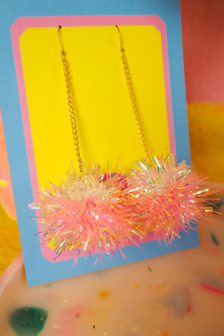 Mini Iridescent & Coral Tinsel Earrings