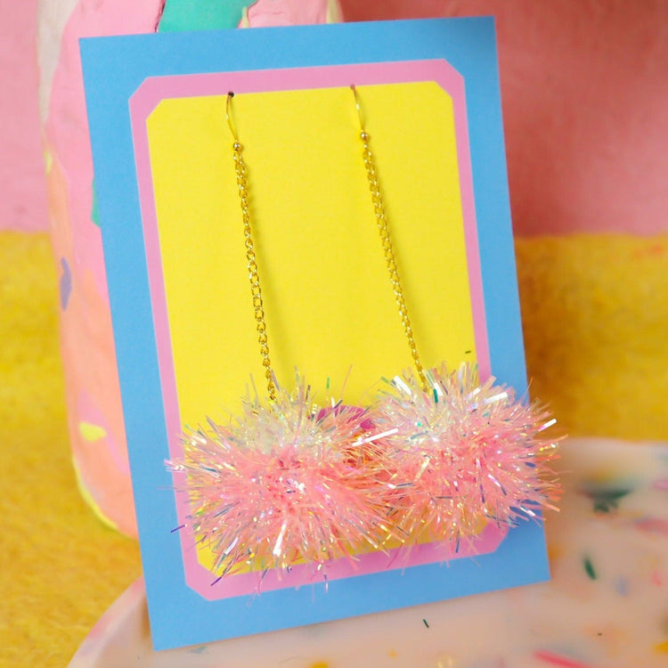 Mini Iridescent & Coral Tinsel Earrings