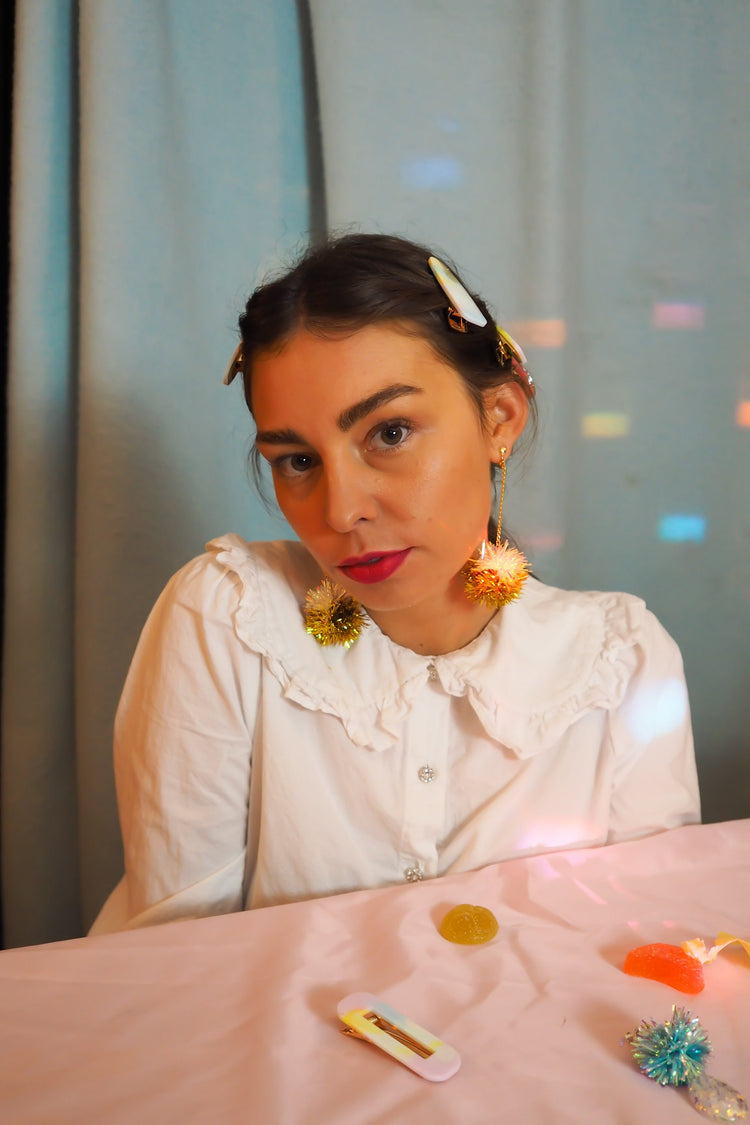 Mini Iridescent & Gold Tinsel Earrings