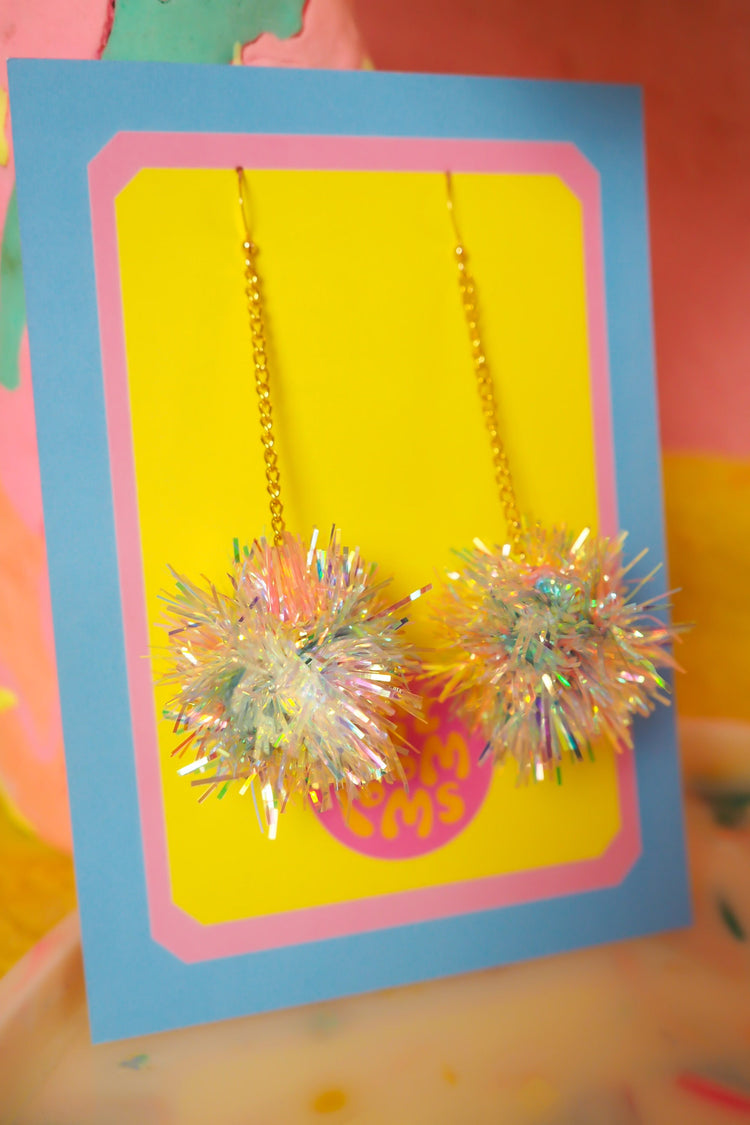 Mini Pastel Rainbow Tinsel Earrings
