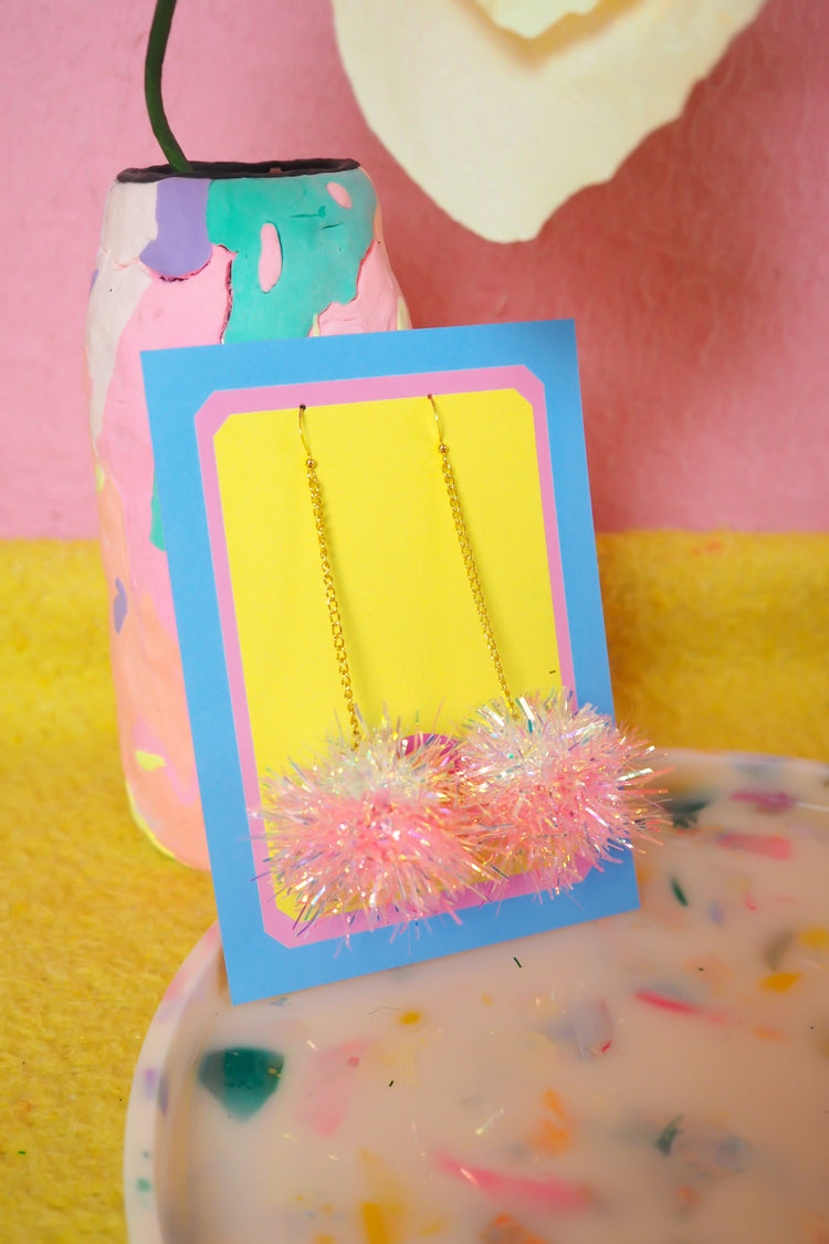 Mini Iridescent & Coral Tinsel Earrings