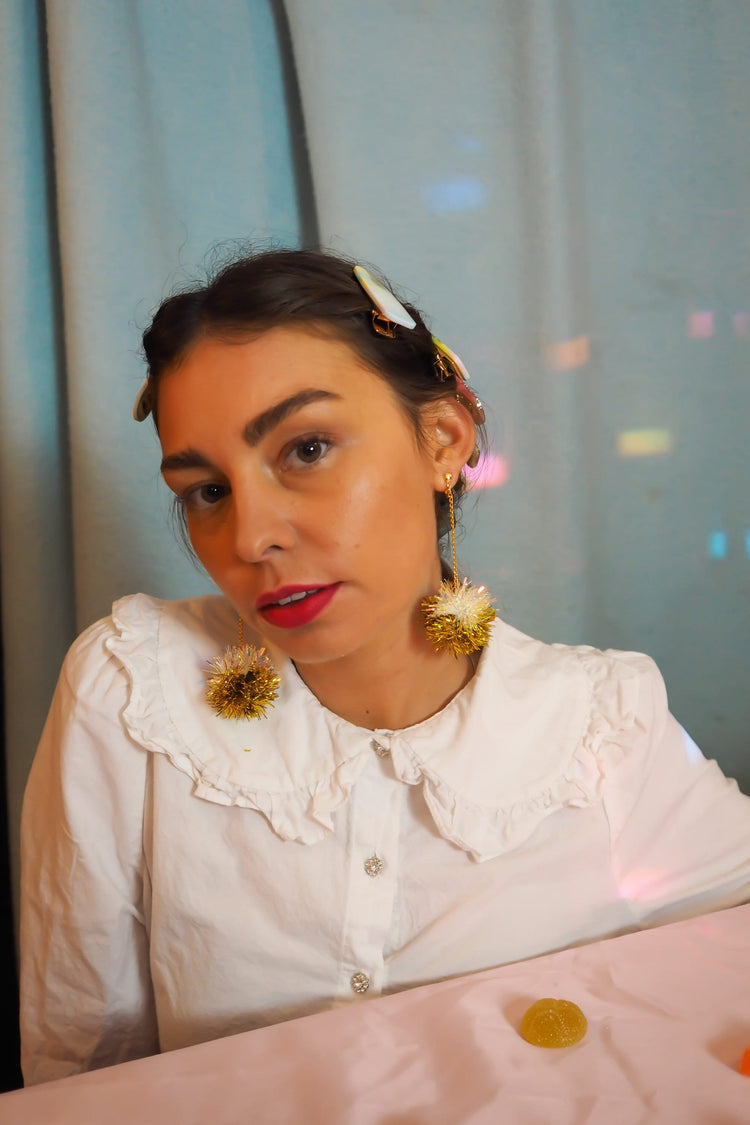Mini Iridescent & Gold Tinsel Earrings