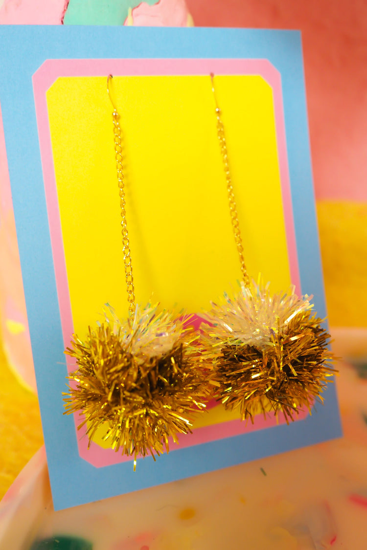 Mini Iridescent & Gold Tinsel Earrings