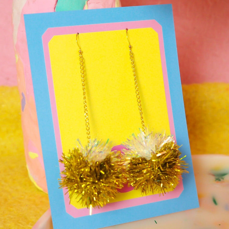 Mini Iridescent & Gold Tinsel Earrings