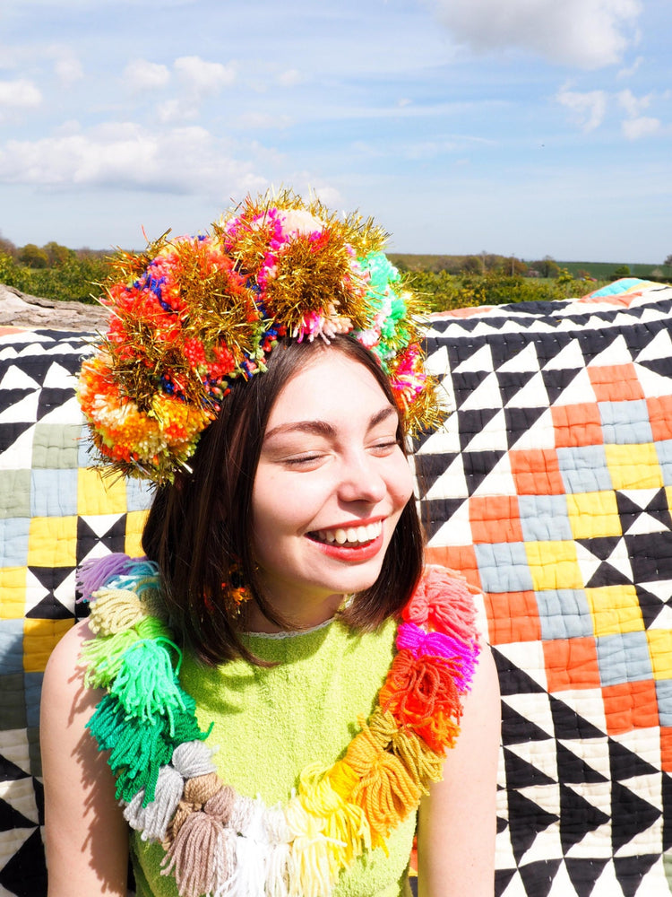Tinsel Rainbow Pom Pom Headband