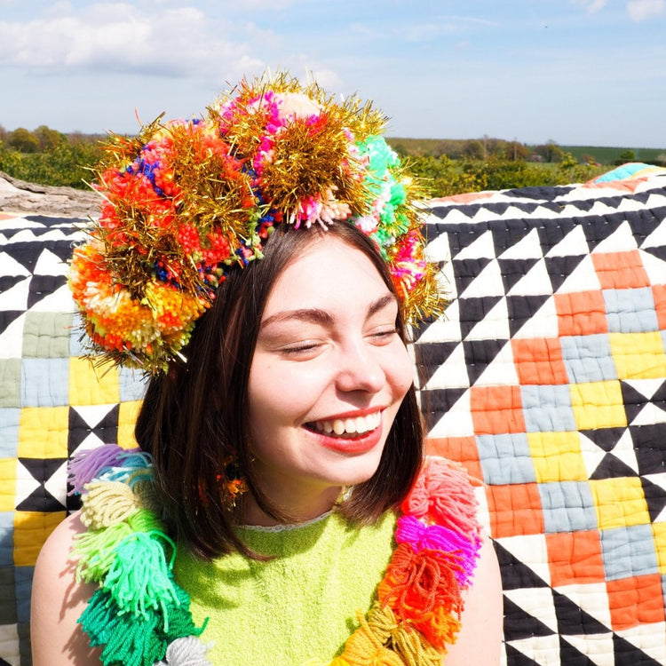 Rainbow Pom Pom Tinsel Headband