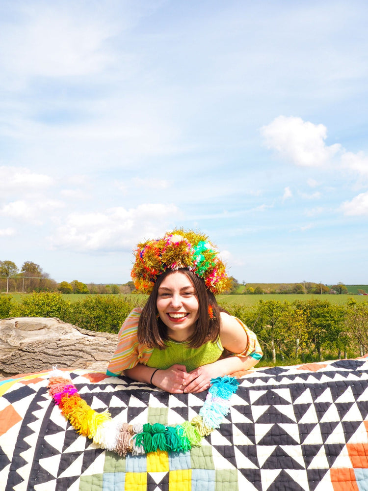 Tinsel Rainbow Pom Pom Headband