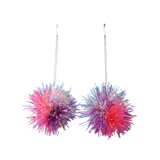 Iridescent Lilac & Pink mini tinsel earrings
