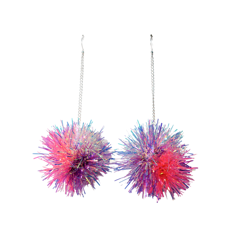 Iridescent Lilac & Pink mini tinsel earrings