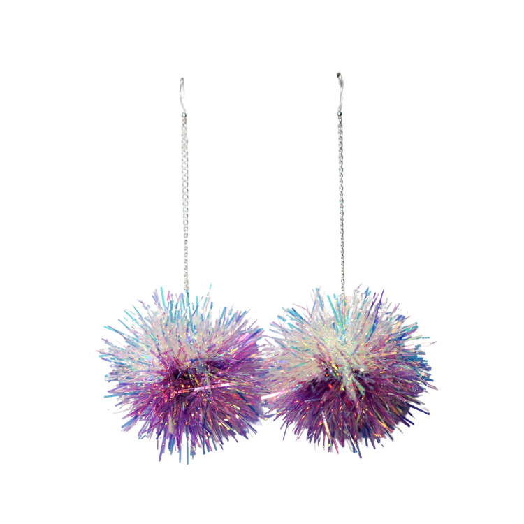 Mini Iridescent & Purple Tinsel Earrings - 1 READY TO SHIP