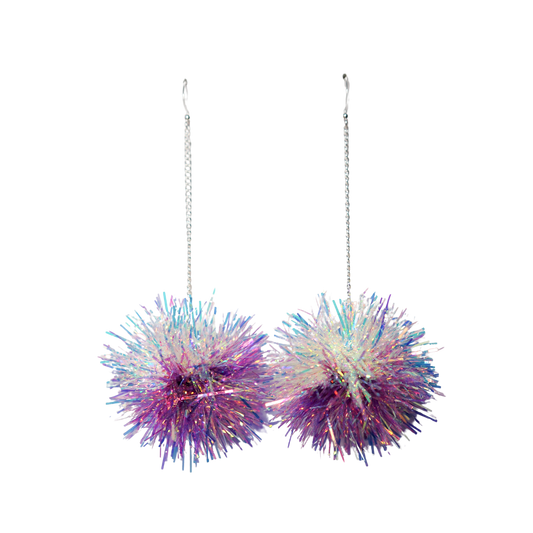 Iridescent & Purple mini tinsel earrings